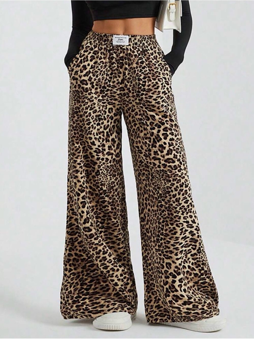 Wide Leg Leopard Print Pants - Brown